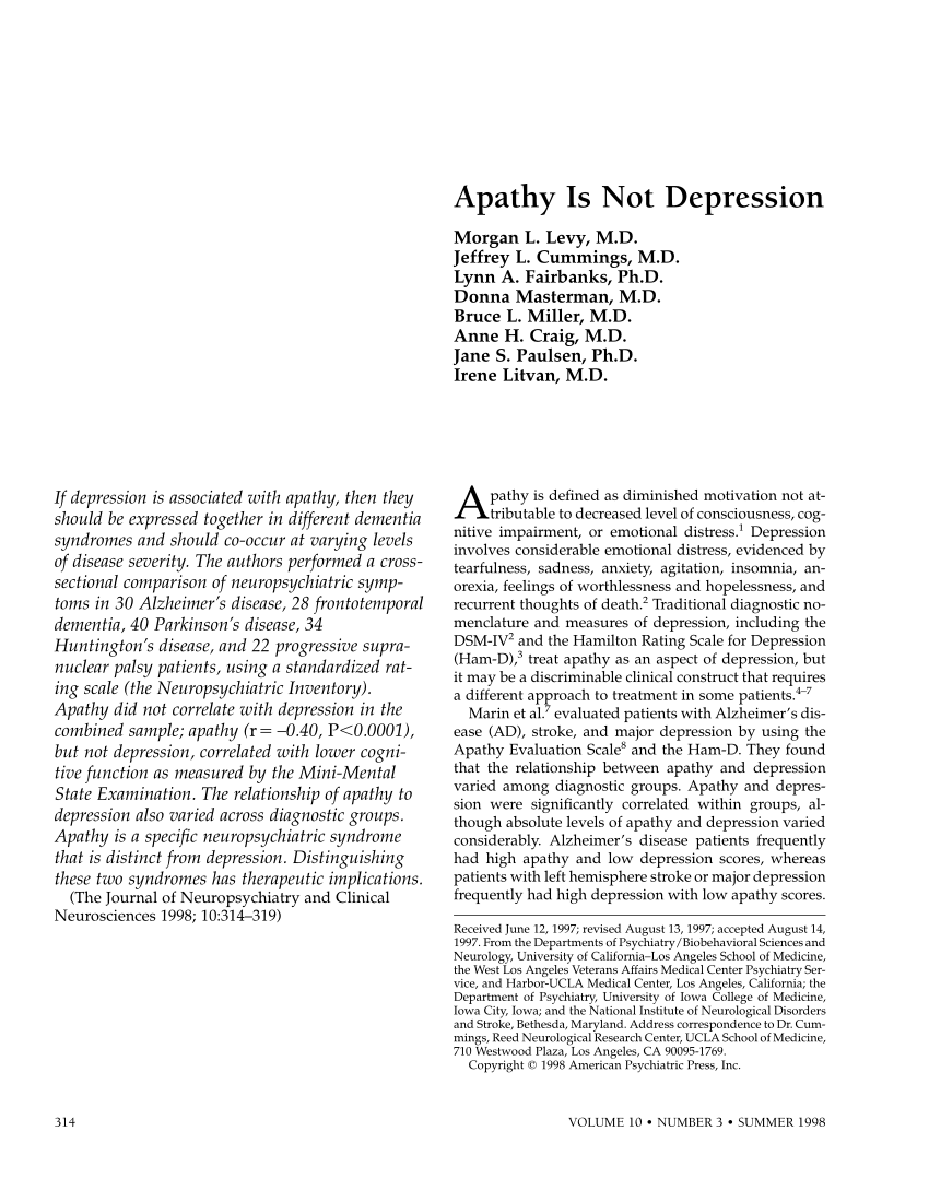 (PDF) Apathy Is Not Depression