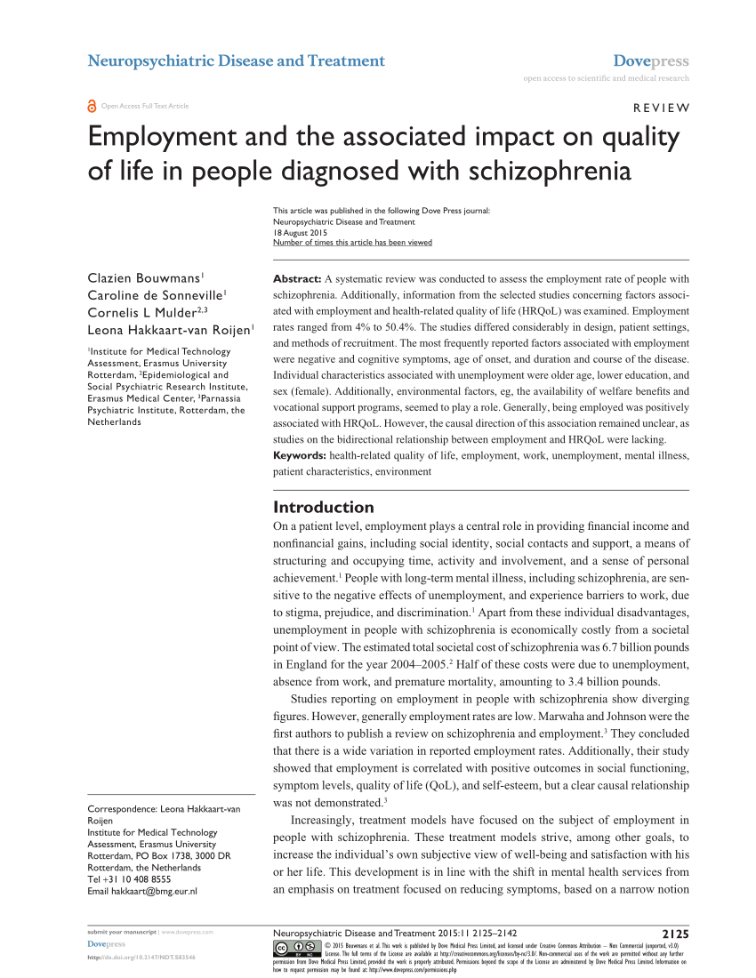 (PDF) Employment and the associated impact on quality of life in people ...