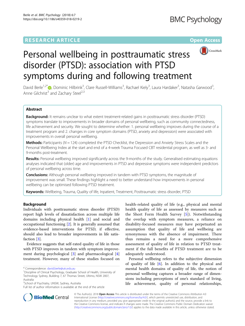 (PDF) Personal wellbeing in posttraumatic stress disorder ...