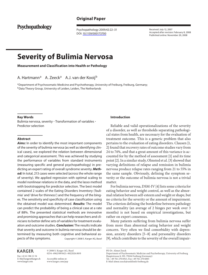 (PDF) Severity of Bulimia Nervosa Measurement and ...